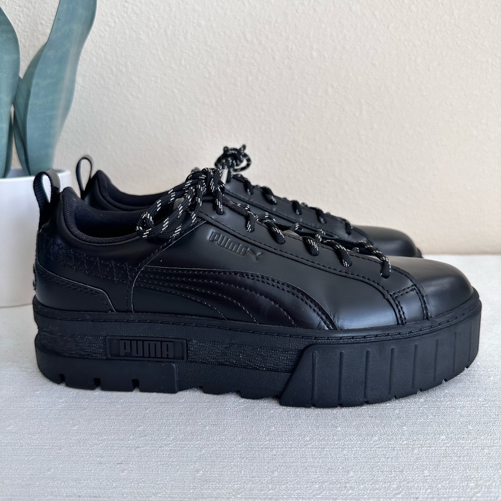 Puma Mayze Flutur Dua Lipa Black Leather Lace Up Platform Sneakers Women’s 9